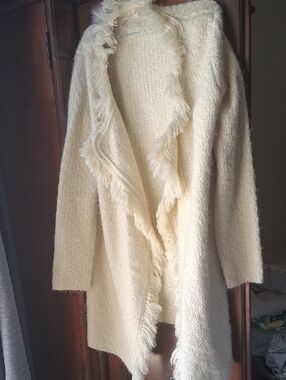 New! Simonetta Cream Fringe Open-Front Cardigan 100% Acrylic Large